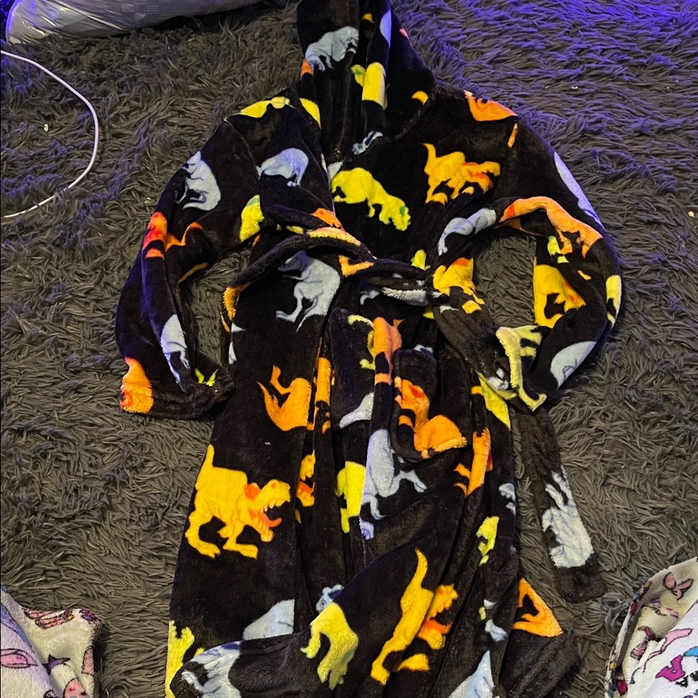 Amazon Kids Dinosaur Robe - Black, Yellow, and Gray